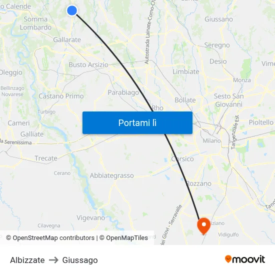 Albizzate to Giussago map