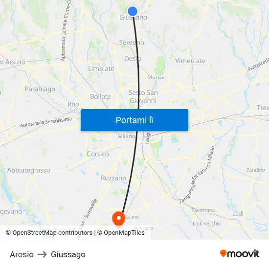 Arosio to Giussago map
