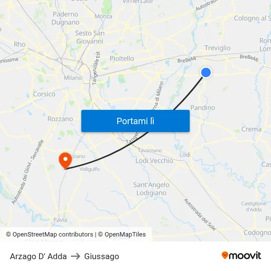 Arzago D' Adda to Giussago map