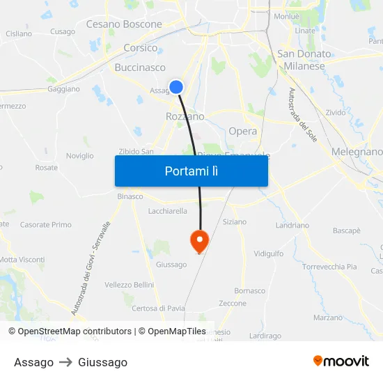 Assago to Giussago map