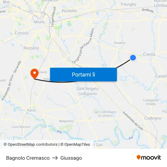 Bagnolo Cremasco to Giussago map