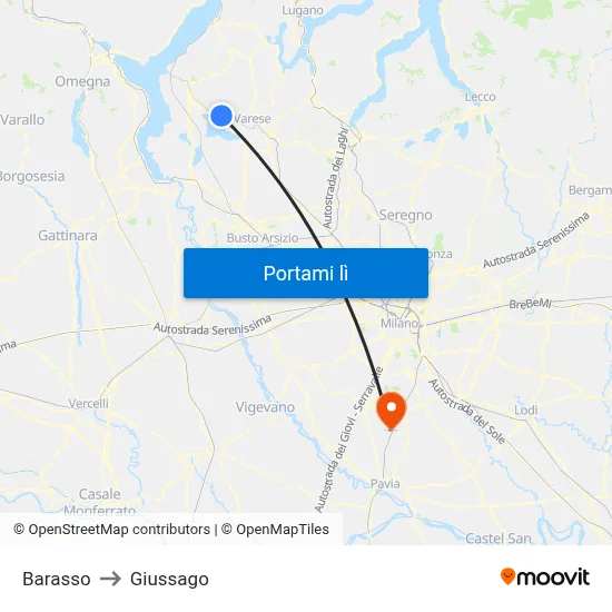 Barasso to Giussago map