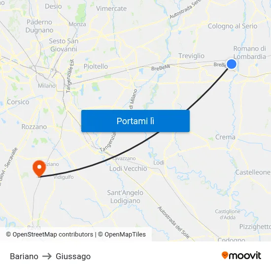 Bariano to Giussago map