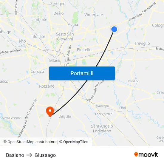 Basiano to Giussago map