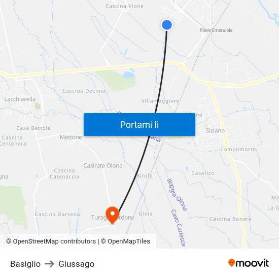 Basiglio to Giussago map