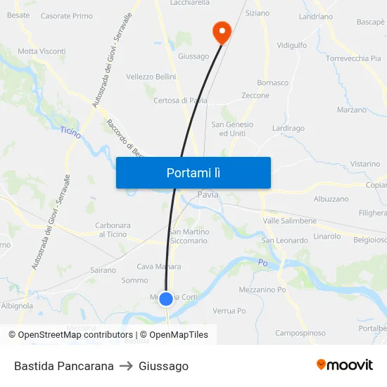 Bastida Pancarana to Giussago map