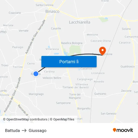 Battuda to Giussago map