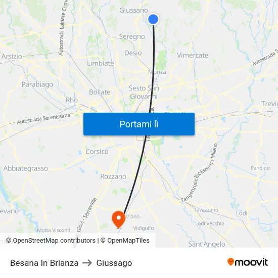 Besana In Brianza to Giussago map