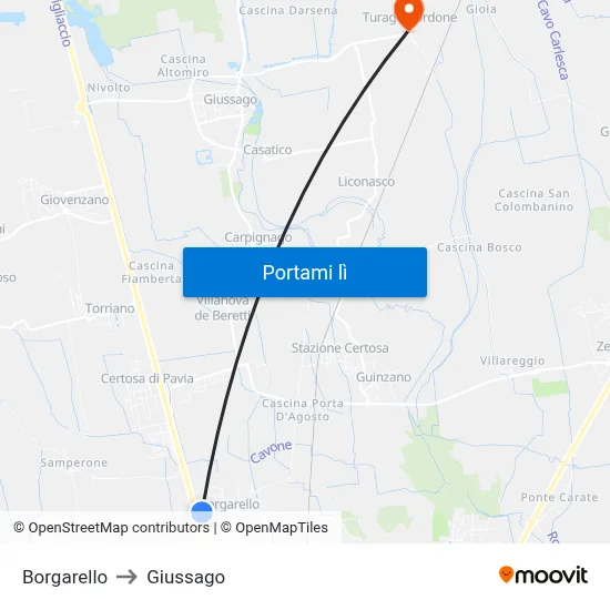Borgarello to Giussago map