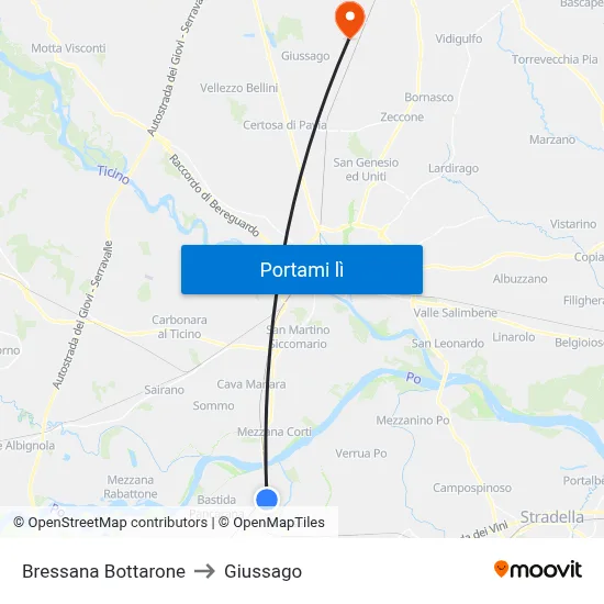 Bressana Bottarone to Giussago map