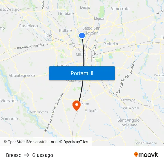 Bresso to Giussago map