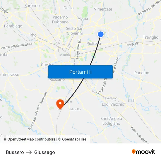 Bussero to Giussago map