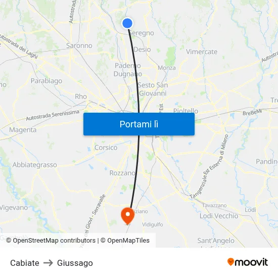 Cabiate to Giussago map