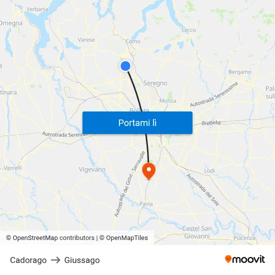 Cadorago to Giussago map