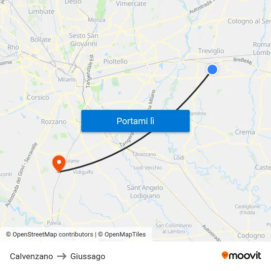 Calvenzano to Giussago map
