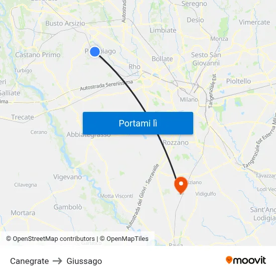 Canegrate to Giussago map