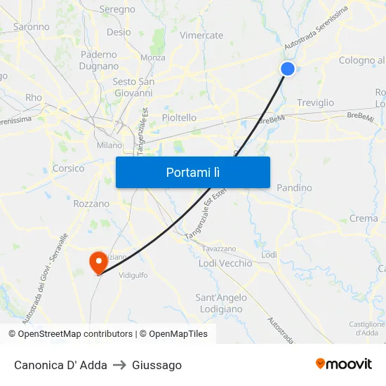 Canonica D' Adda to Giussago map