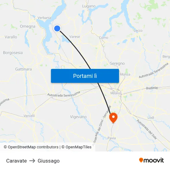 Caravate to Giussago map