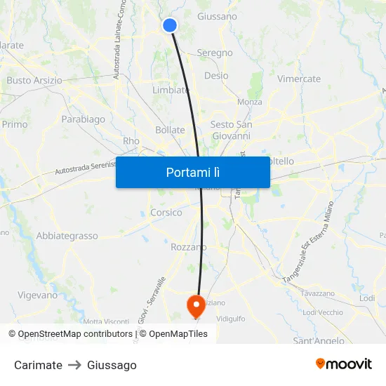Carimate to Giussago map