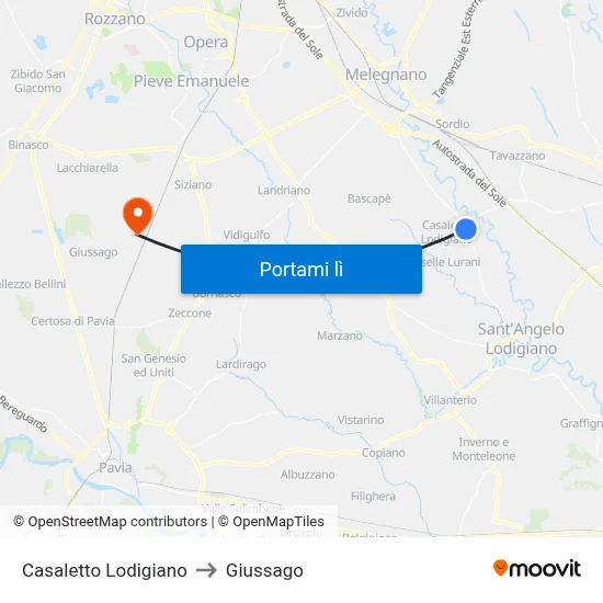 Casaletto Lodigiano to Giussago map