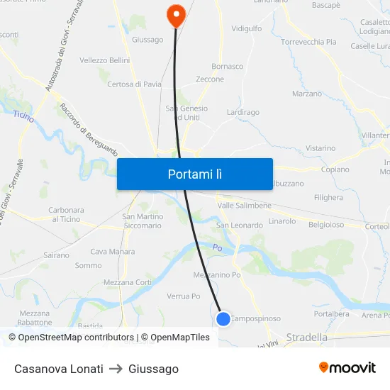 Casanova Lonati to Giussago map