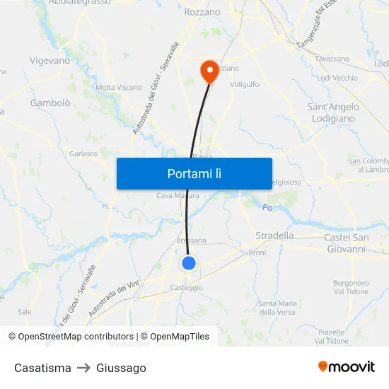 Casatisma to Giussago map