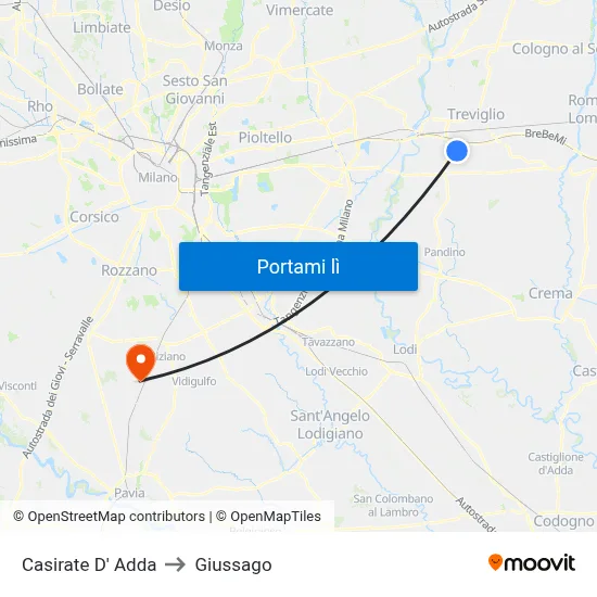 Casirate D' Adda to Giussago map