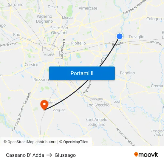 Cassano D' Adda to Giussago map