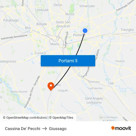 Cassina De' Pecchi to Giussago map