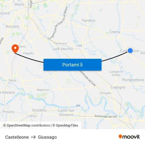 Castelleone to Giussago map