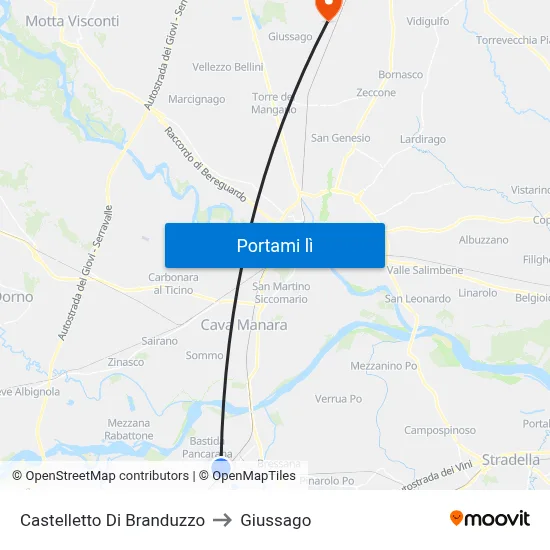 Castelletto Di Branduzzo to Giussago map