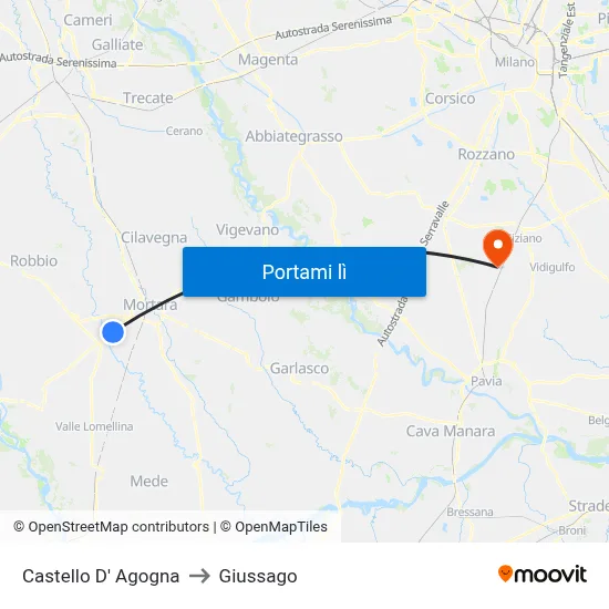 Castello D' Agogna to Giussago map