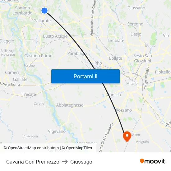 Cavaria Con Premezzo to Giussago map