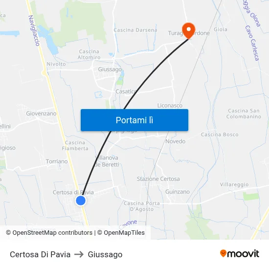 Certosa Di Pavia to Giussago map