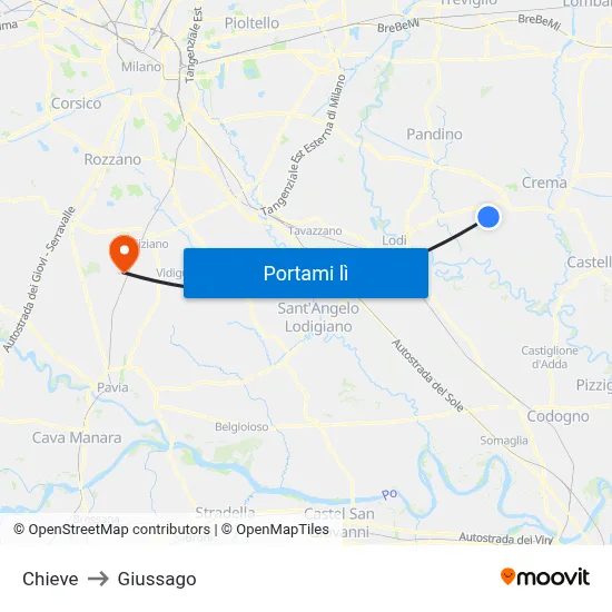 Chieve to Giussago map