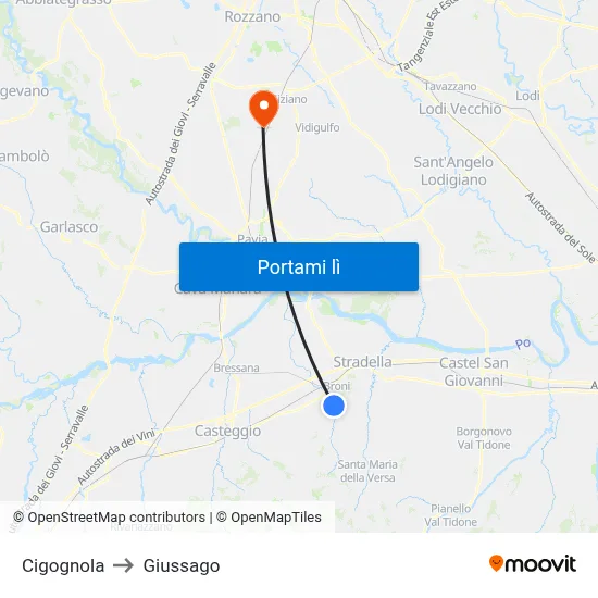Cigognola to Giussago map