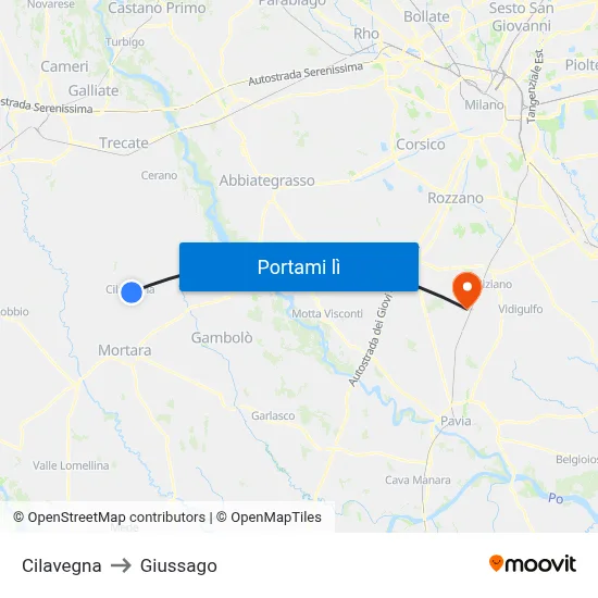 Cilavegna to Giussago map