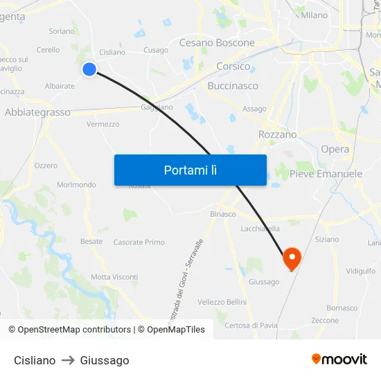 Cisliano to Giussago map