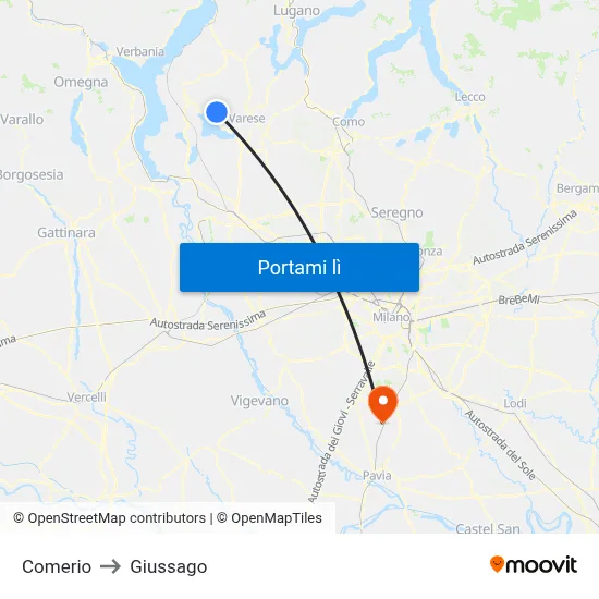 Comerio to Giussago map
