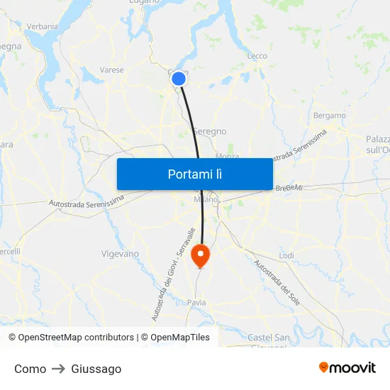 Como to Giussago map