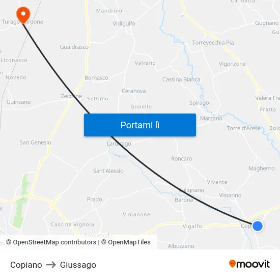 Copiano to Giussago map