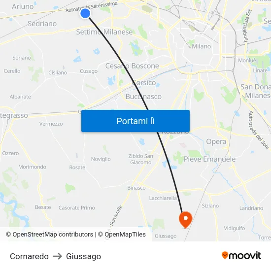 Cornaredo to Giussago map