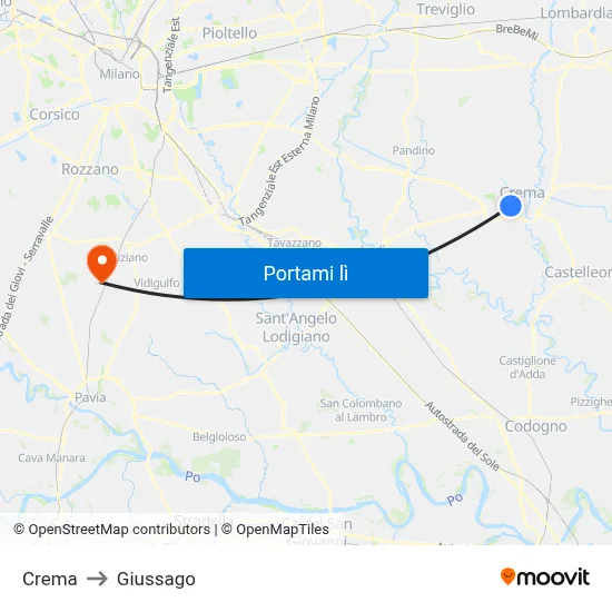 Crema to Giussago map