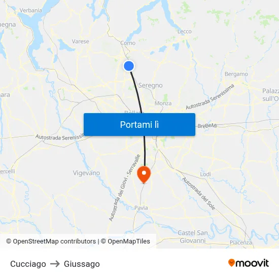 Cucciago to Giussago map