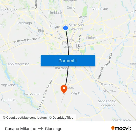 Cusano Milanino to Giussago map