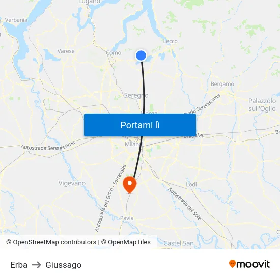 Erba to Giussago map
