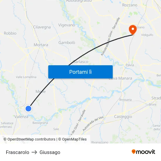 Frascarolo to Giussago map