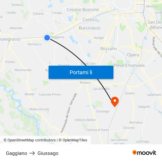 Gaggiano to Giussago map