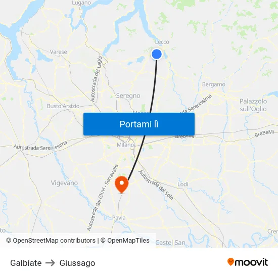 Galbiate to Giussago map