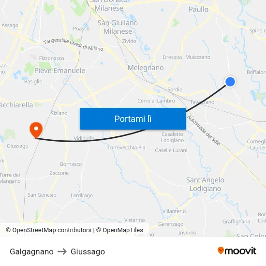 Galgagnano to Giussago map